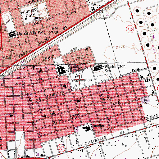 Topographic Map of Washington Park, TX