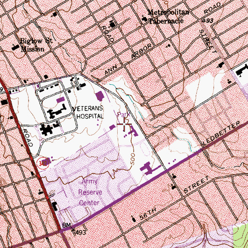 Topographic Map of Veterans Park, TX