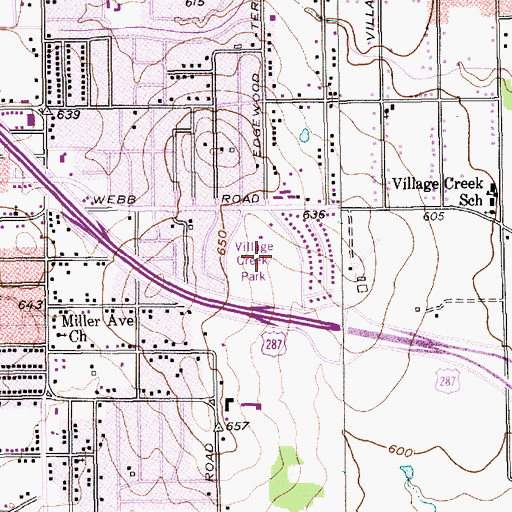 Topographic Map of Village Creek Park, TX