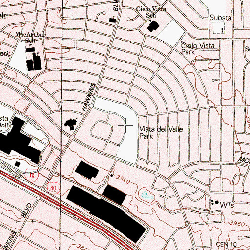 Topographic Map of Vista del Valle Park, TX