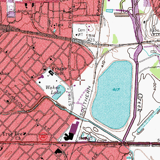 Topographic Map of Wahoo Park, TX