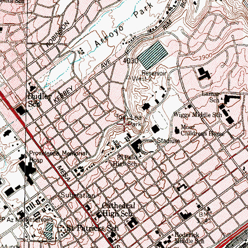 Topographic Map of Tom Lea Park, TX