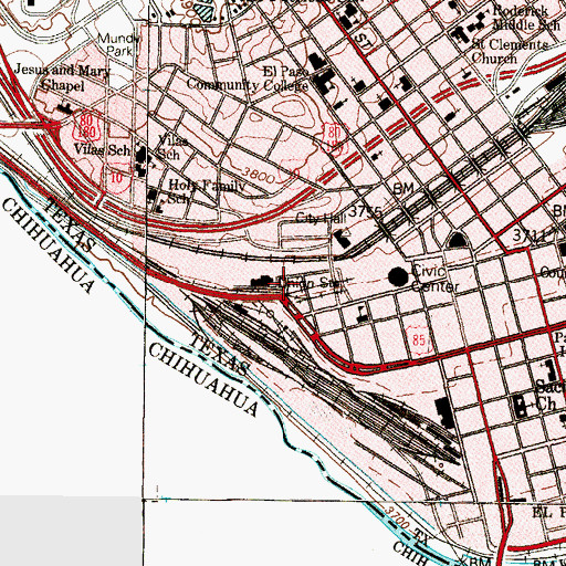 Topographic Map of Union Plaza, TX