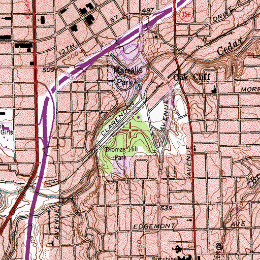 Topographic Map of Thomas Hill Park, TX