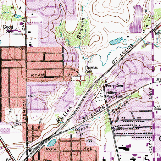 Topographic Map of Thomas Park, TX