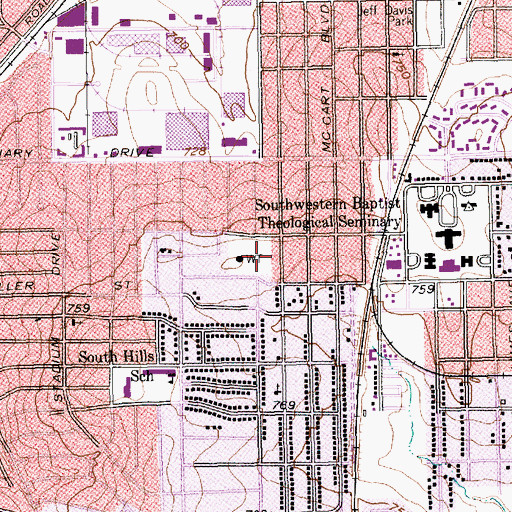 Topographic Map of Stephens Park, TX