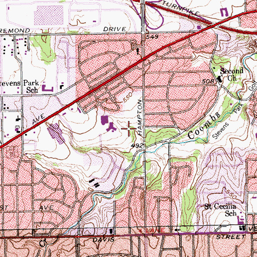 Topographic Map of Stevens Park, TX