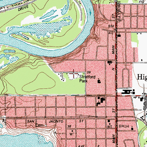Topographic Map of Stratford Park, TX