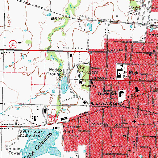 Topographic Map of Suplhur Springs City Park, TX