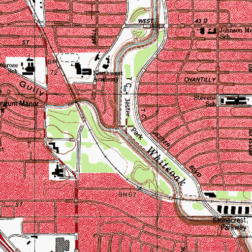 Topographic Map of T C Jester Park, TX