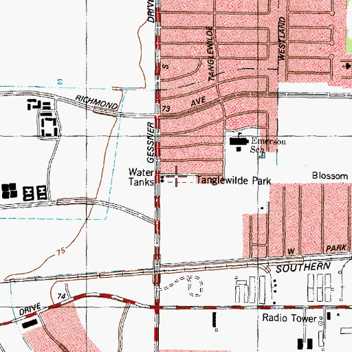 Topographic Map of Tanglewilde Park, TX