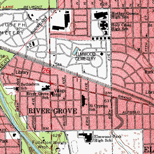 Topographic Map of River Grove Post Office, IL