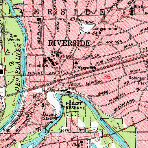 Topographic Map of Riverside Post Office, IL