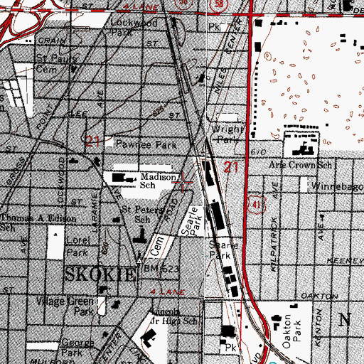 Topographic Map of Skokie Post Office, IL