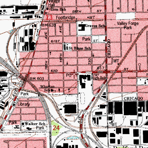 Topographic Map of Summit Argo Post Office, IL