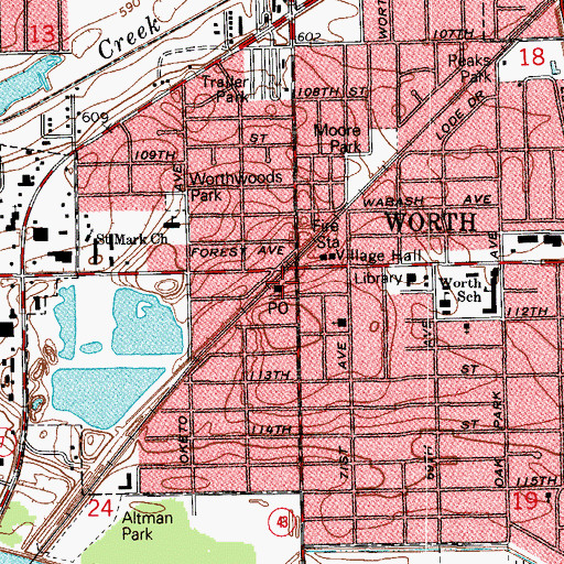 Topographic Map of Worth Post Office, IL