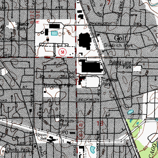 Topographic Map of Golf Middle School, IL