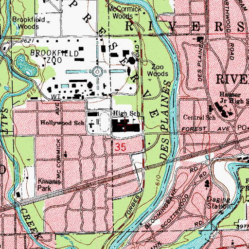 Topographic Map of Riverside - Brookfield Township High School, IL