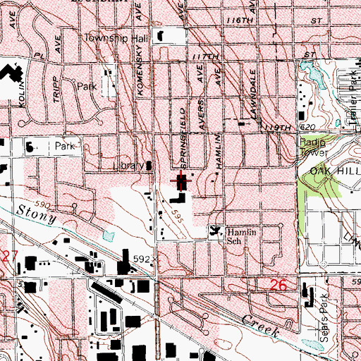 Topographic Map of Crawford Avenue Shopping Center, IL