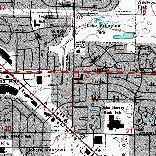 Topographic Map of Palatine and Windsor Shopping Center, IL