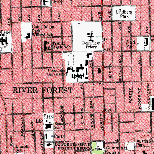 Topographic Map of Addison Hall, IL