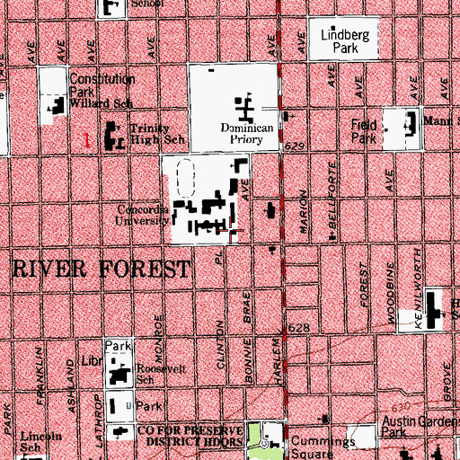 Topographic Map of Klinck Memorial Library, IL