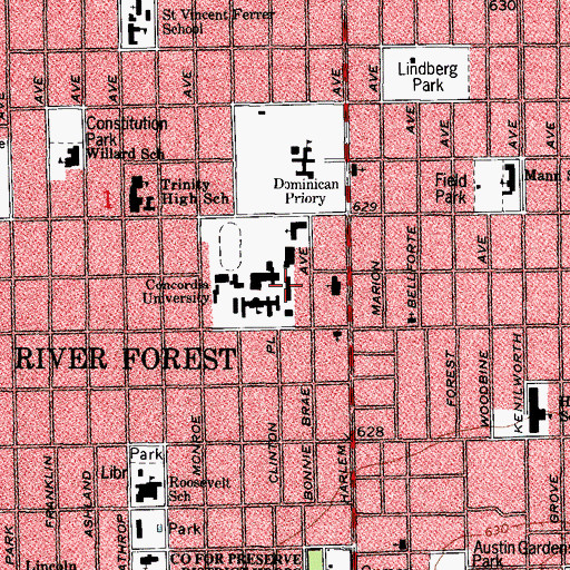 Topographic Map of Mary Martha Hall and Computer Center, IL