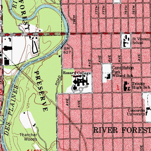 Topographic Map of Albertus Magnus Science Hall, IL