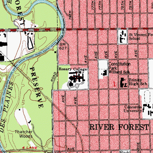 Topographic Map of Mazzuchelli Hall, IL