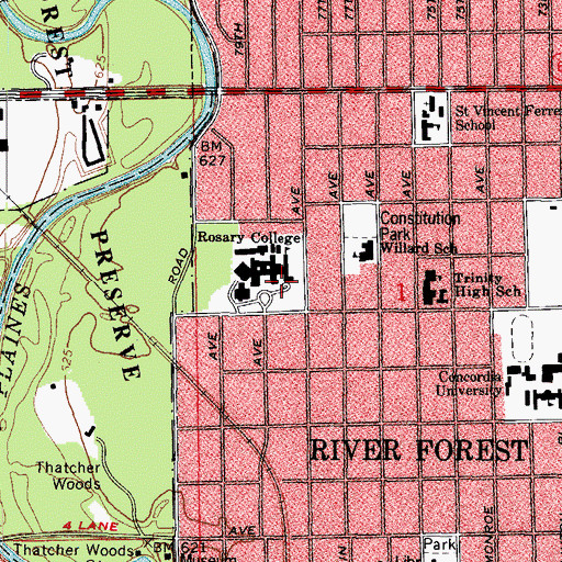 Topographic Map of Mother Samuel Coughlin Hall, IL