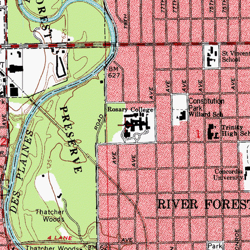 Topographic Map of Rebecca Crown Memorial Library, IL