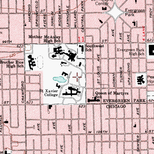 Topographic Map of Morris Hall, IL