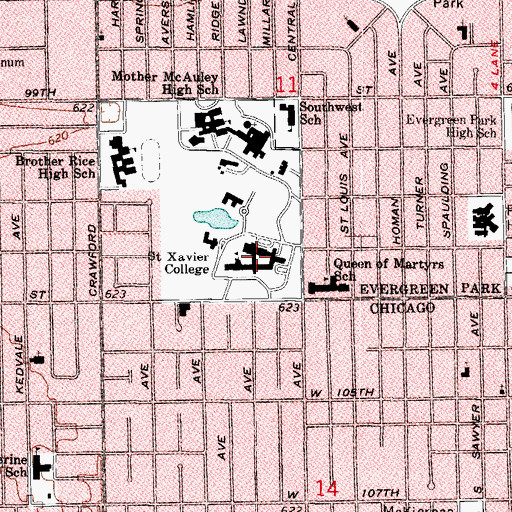 Topographic Map of Warde Academic Center, IL