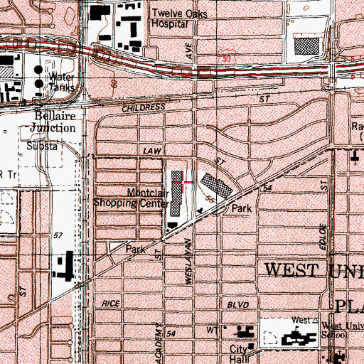 Topographic Map of Weslayan Plaza Shopping Center, TX