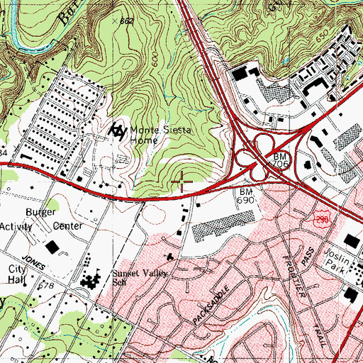 Topographic Map of West Gate Shopping Center, TX