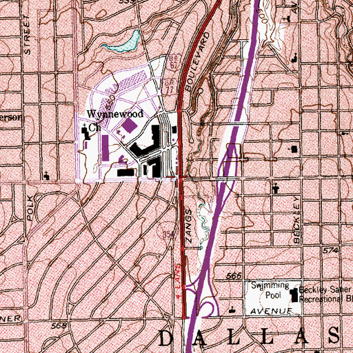 Topographic Map of Wynnewood Village Shopping Center, TX