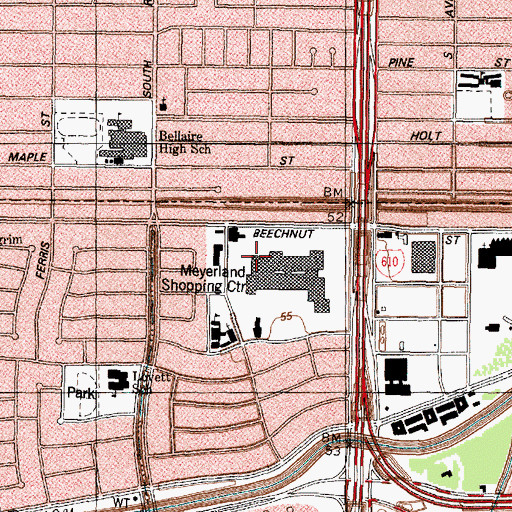 Topographic Map of Meyerland Plaza Shopping Center, TX