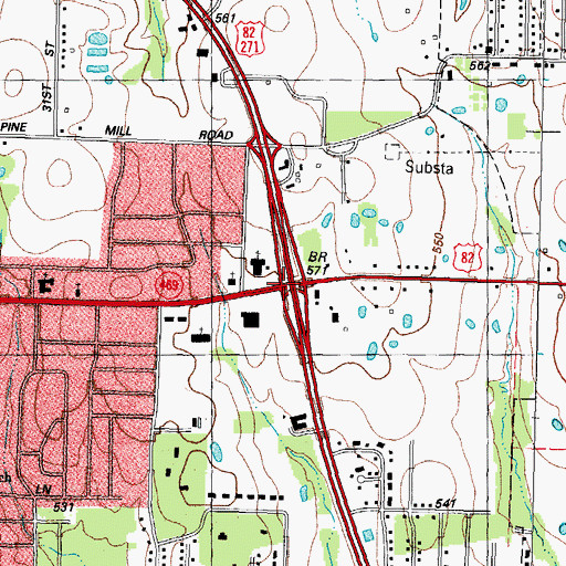 Topographic Map of Mirabeau Square Shopping Center, TX