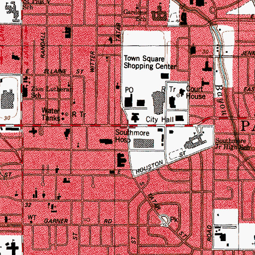 Topographic Map of Pasadena Town Square, TX