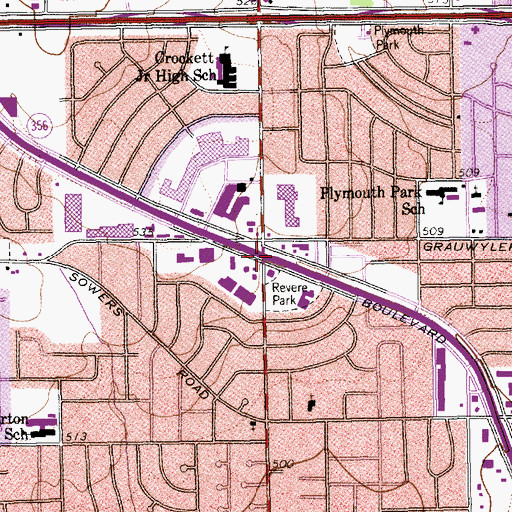 Topographic Map of Plymouth Park Shopping Center, TX