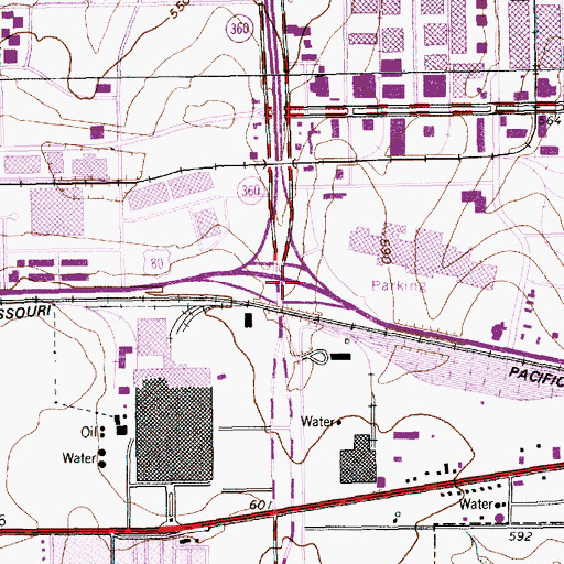Topographic Map of Six Flags Shopping Center, TX