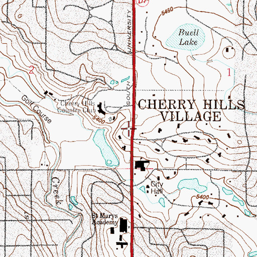 Topographic Map of Cherry Hills Village, CO