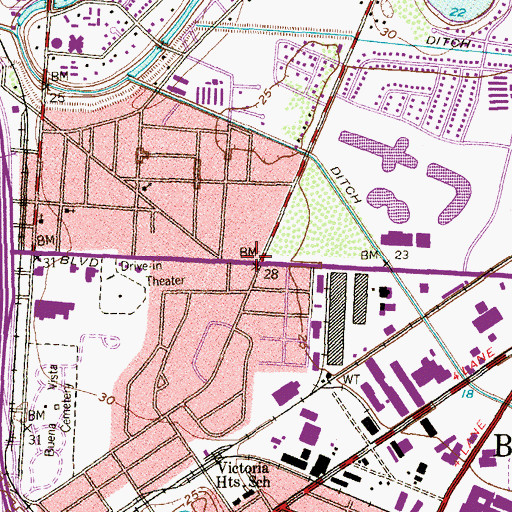 Topographic Map of Strawberry Square Shopping Center, TX