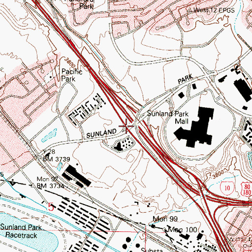 Topographic Map of Sunland Park Shopping Center, TX