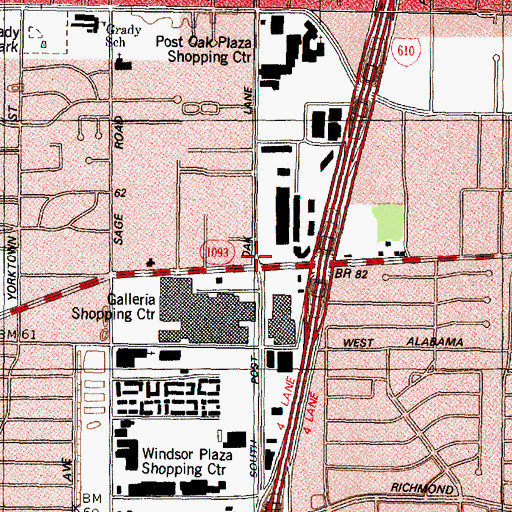 Topographic Map of The Galleria, TX