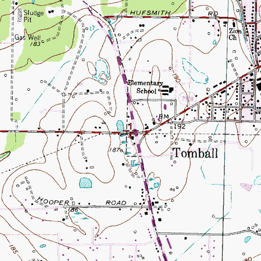 Topographic Map of Tomball Town Center, TX
