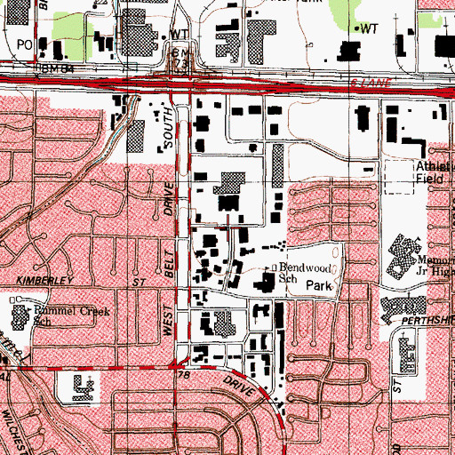 Topographic Map of Town and Country Village Shopping Center, TX