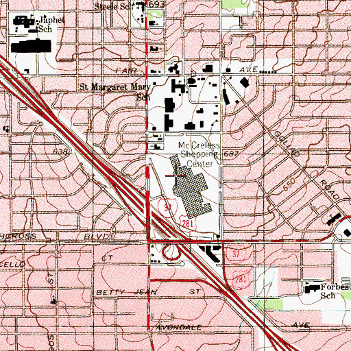 Topographic Map of McCreless Shopping Center, TX