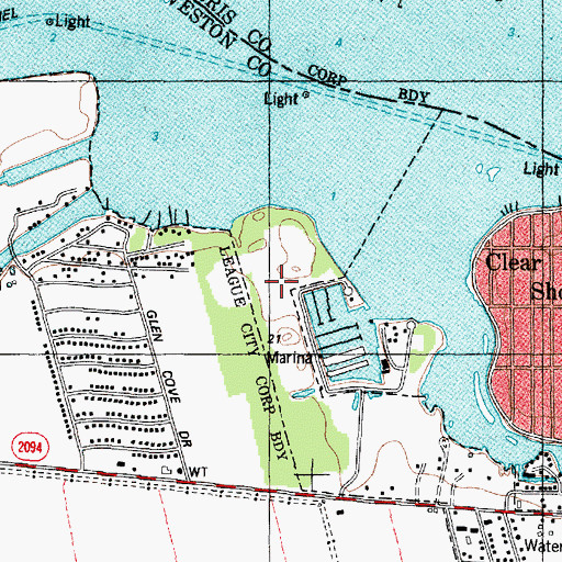 Topographic Map of Waterford Harbor Yacht Club Marina, TX