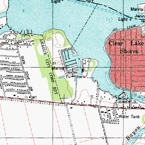 Topographic Map of Watergate Yachting Center Marina, TX